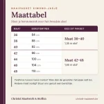 Maattabel kimono-jasje, maat 36 tot 48