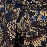Donkere jacquardstof met bloemen in goud en blauw
